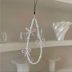 Pink Bow Pearl Pendant Phone Chain Coquette Hanging Rope Phone Charm Bag Charm 🎀